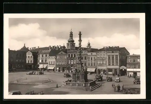 AK Broumov, Geschäfte am Marktplatz aus der Vogelschau