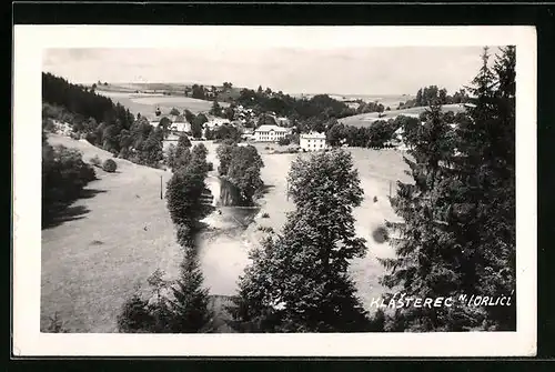 AK Klasterec n. Orl., Flusspartie mit Blick zum Ort