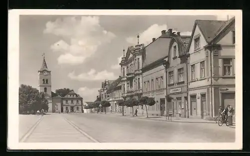 AK Tyniste nad Orlici, Strassenpartie mit Geschäften und Kirche