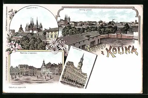 Lithographie Kolin, Radnice a namesti, Celkový pohled, Hlavni chram