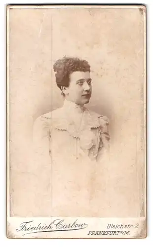 Fotografie Friedrich Carbow, Frankfurt a. M., Bleichstrasse 2, Portrait junge Dame in hübscher Kleidung