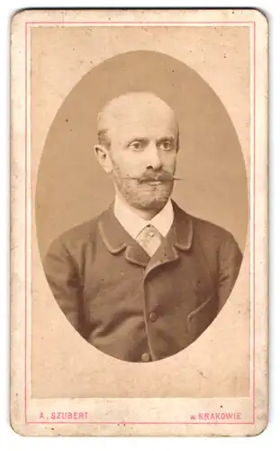 Fotografie A. Szubert, Krakow, Portrait bürgerlicher Herr mit Backenbart