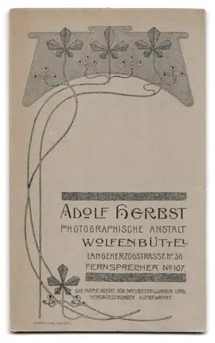 Fotografie Adolf Herbst, Wolfenbüttel, Langeherzogstrasse 38, Portrait eleganter Herr mit Schnauzbart