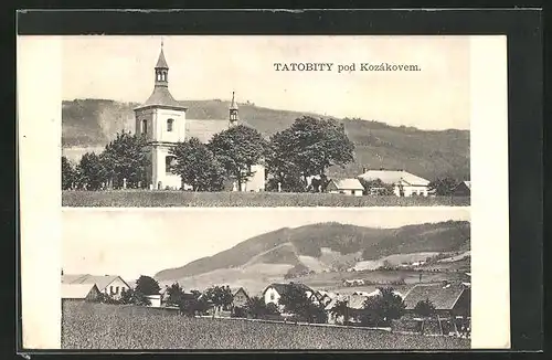 AK Tatobity pod Kozakovem, Kirche, Ortsansicht mit Hügel