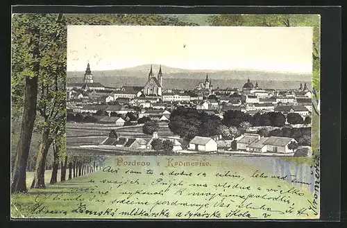 AK Kromeriz, Panorama mit Kirchen