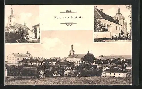 AK Frystak, Kostel, Panorama, Strassenpartie