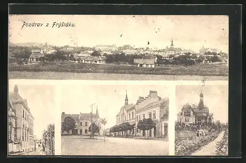 AK Frystak, Villa, Namesti, Strassenpartie, Panorama