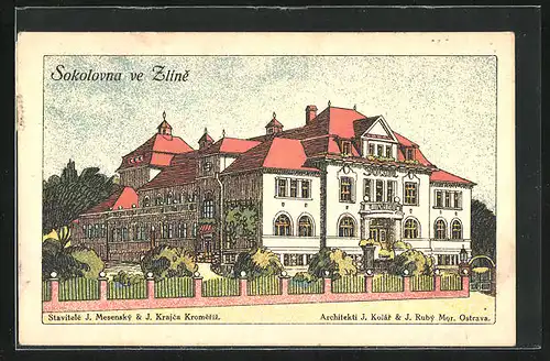Künstler-AK Zlin, Sokolovna, Gebäude der Turnvereinigung