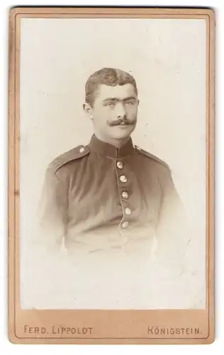 Fotografie Ferd. Lippoldt, Königstein, Portrait Soldat in Uniform Infant. Rgt. 177 mit Moustache
