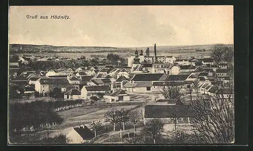 AK Hödnitz, Panorama mit Ort und Landschaft