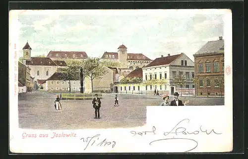 AK Joslowitz, Passanten auf einem Platz