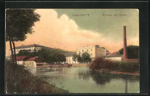 AK Joslowitz, Schloss und Mühle bei Abenddämmerung