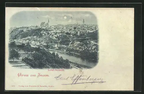 Mondschein-AK Znaim, Totalansicht
