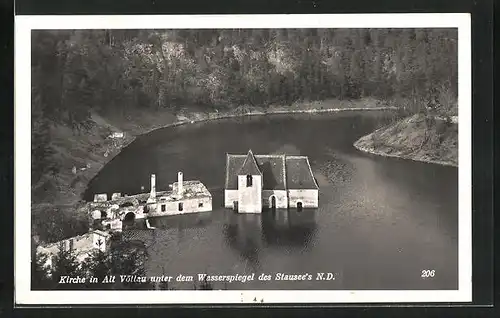 AK Vöttau /N.-D., Kirche unter dem Wasserspiegel des Stausee`s