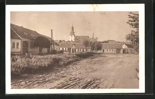 AK Hodonice, Ortspartie mit Kirche