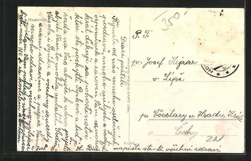 AK Hodonice, Ortspartie mit Kirche