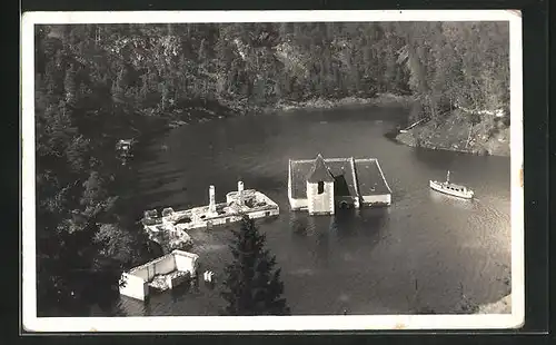 AK Stary Bitov /N.-D., Kirche unter dem Wasserspiegel des Stausee`s