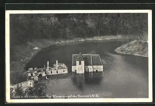 AK Vöttau /N.-D., Kirche unter dem Wasserspiegel des Stausee`s