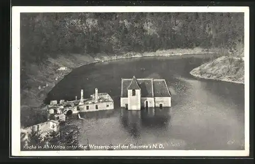 AK Vöttau /N.-D., Kirche unter dem Wasserspiegel des Stausee`s