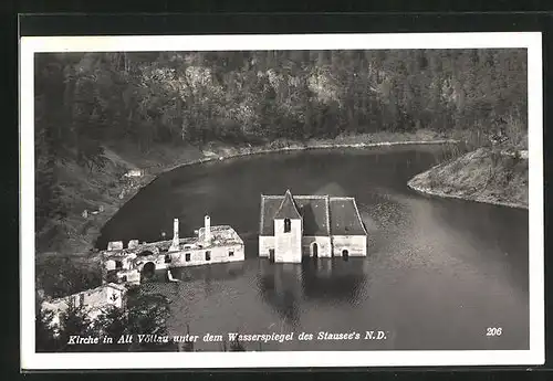 AK Vöttau /N.-D., Kirche unter dem Wasserspiegel des Stausee`s