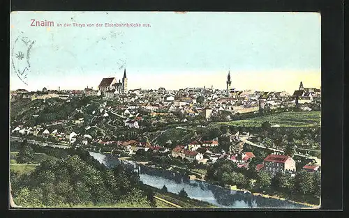 AK Znaim an der Thaya, Teilansicht von der Eisenbahnbrücke aus