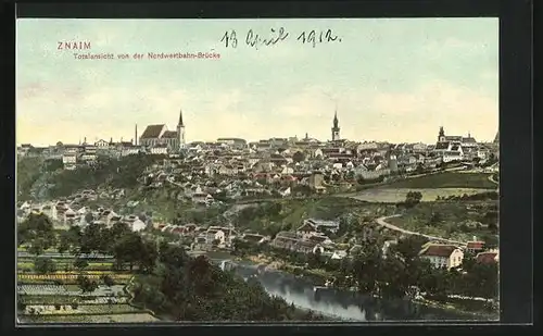 AK Znaim, Totalansicht von der Nordwestbahn-Brücke