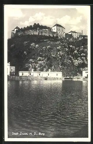 AK Znaim N. D., Blick auf die Burg von der Thaya aus