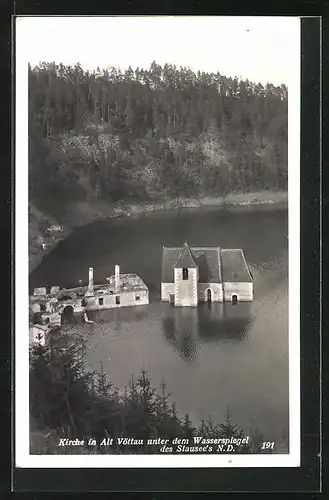 AK Alt-Vöttau, Kirche unter dem Wasserspiegel des Stausees