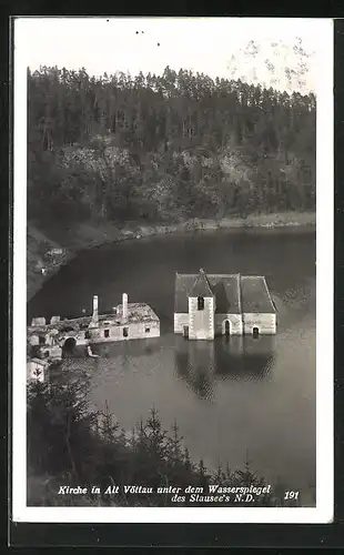 AK Alt-Vöttau, Versunkene Kirche im Stausee