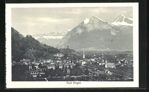 AK Bad Ragaz, Ortsansicht, gerahmt in Alpenpanorama