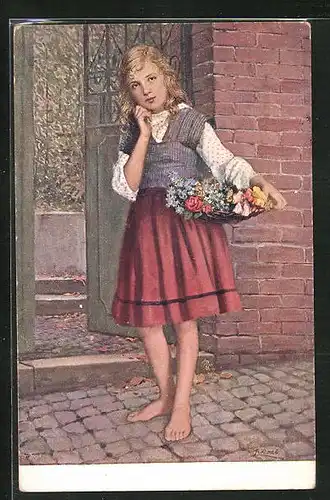 Künstler-AK Fr. Klimes: Junges Mädchen mit Blumenkorb