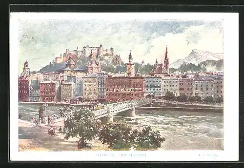 Künstler-AK Edward Theodore Compton: Salzburg, Die Altstadt
