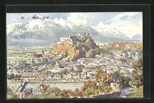 Künstler-AK Edward Harrison Compton: Salzburg gegen den Untersberg