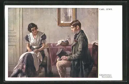 Künstler-AK Carl Zewy: Mann macht schüchternes Geständnis