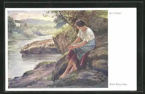 Künstler-AK Carl Zewy: Junge Frau am Fluss