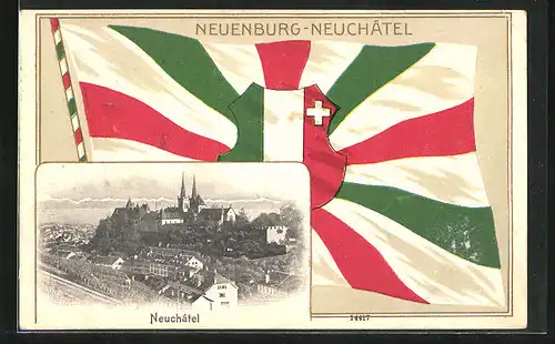 AK Neuchatel, Gesamtansicht und Flagge