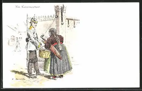 Künstler-AK Carl Becker: Am Kasernentor