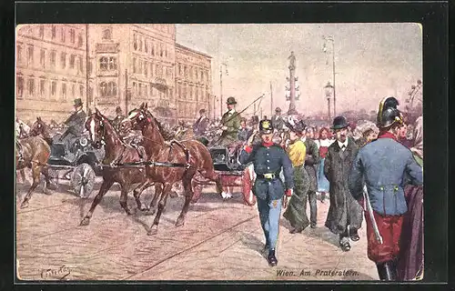 Künstler-AK Karl Feiertag: Treiben am Praterstern