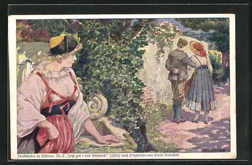 Künstler-AK Hans Baluschek: Volkslieder in Bildern, Jetzt geh i ans Brünnerle