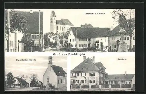 AK Denklingen, Unterdorf mit Kirche, St. Antonius-Kapelle, Forstamt