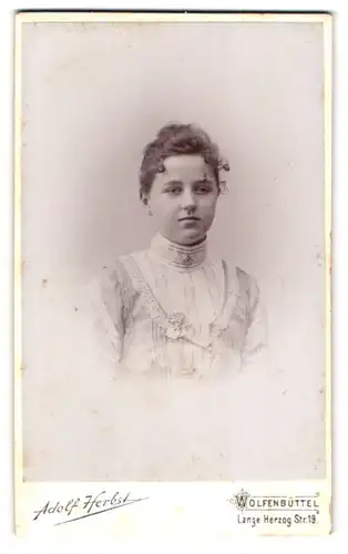 Fotografie Adolf Herbst, Wolfenbüttel, Lange Herzogstrasse u. Brauergildenstrasse 17, Portrait junge Dame im Kleid