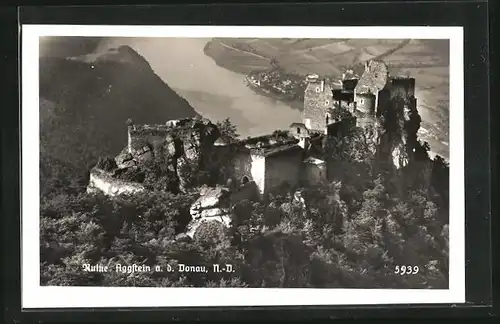 AK Aggstein, Ruine aus der Vogelschau