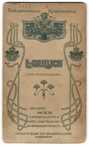 Fotografie L. Grillich, Wien, Wiedner Hauptstr. 14, Portrait Wappen mit zweiköpfigem Adler und Krone