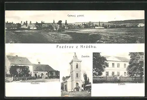 AK Hradek, Hostlinec, Hostinec, Zvonice, Zámek