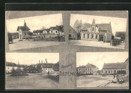 AK Detenice, Kirche, Platz und Strassen des Ortes