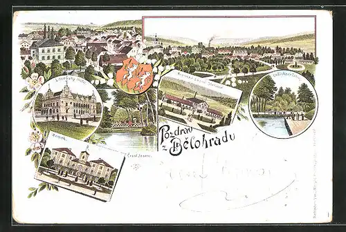 Lithographie Lazne Belohrad, Zamek, Loziskoraseling, Lazensky Hotel