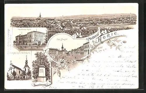 Lithographie Horice, Skola, Ramátny kostel, Cast Námestí