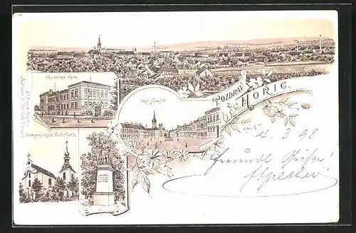 Lithographie Horice, Ramátný kostel, Skola, Námestí