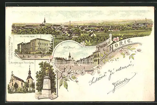 Lithographie Horice, Skola, Námestí, Ramátný kostel
