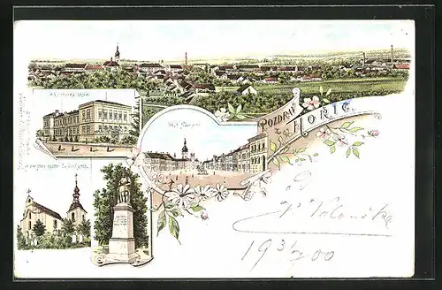 Lithographie Horice, Skola, Cást Námestí, Panorama